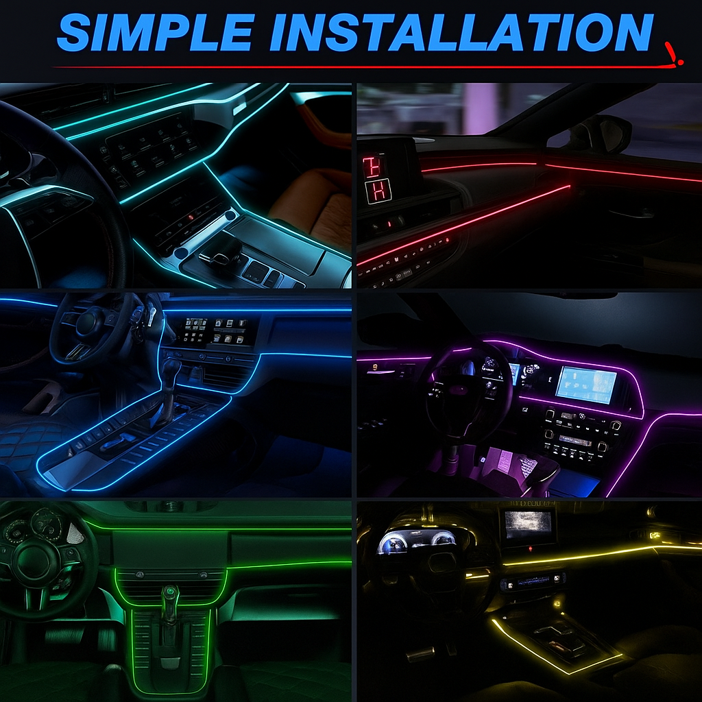 6 Pcs Ambient LED Lights for Dashboard & 4 Doors – Smart APP Control