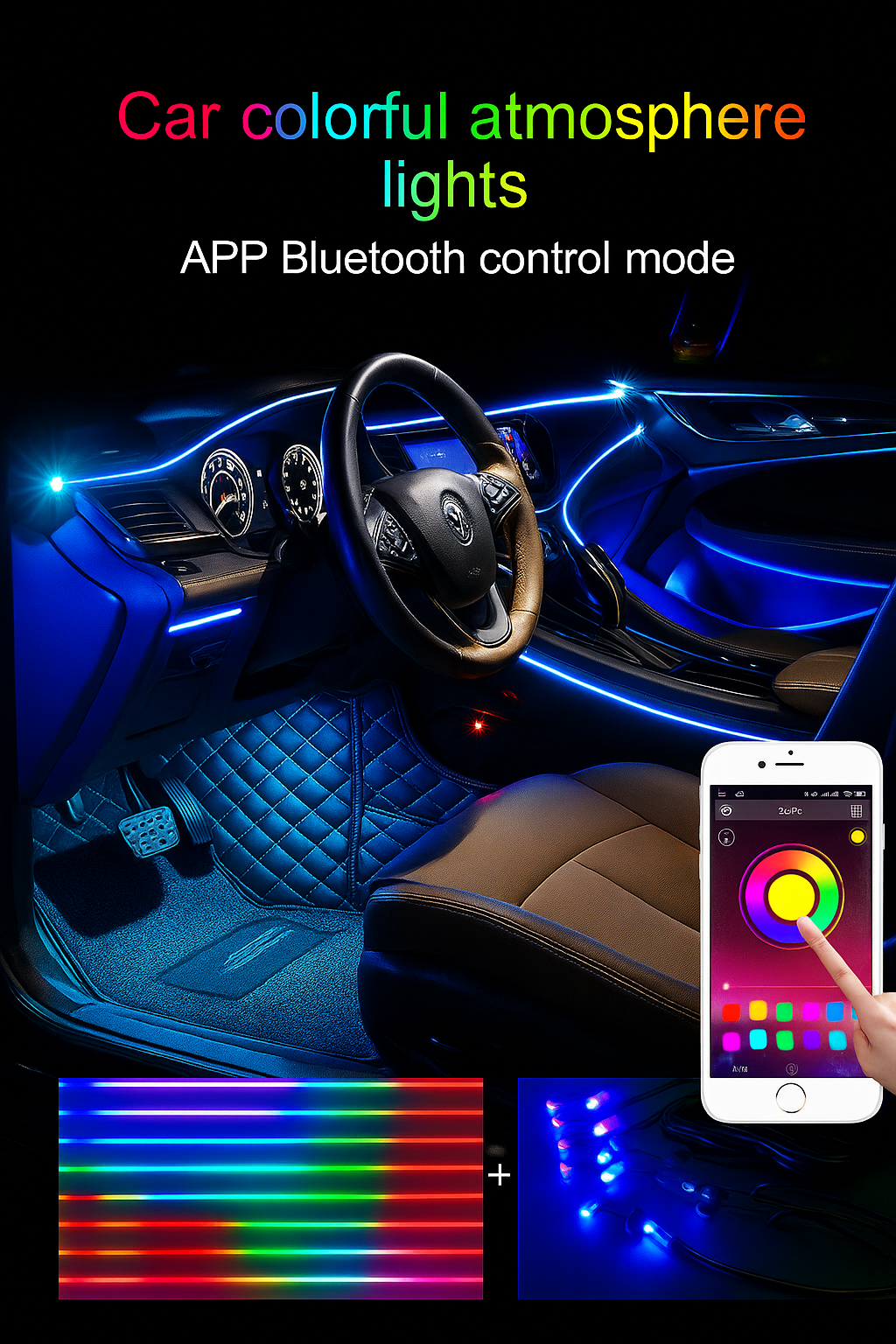 10PCS APP-Controlled Ambient Lights – 10-in-1 Dynamic RGB Kit