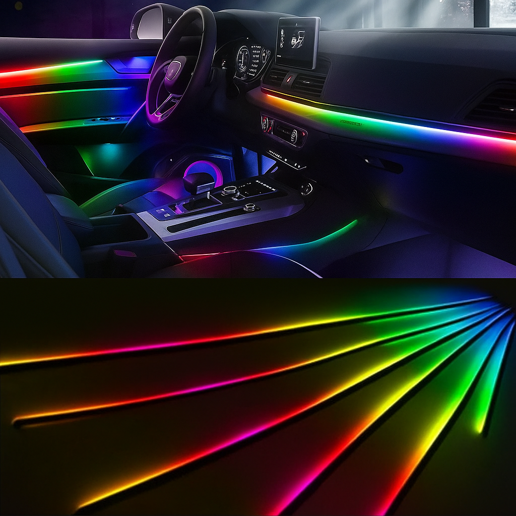 6 Pcs Ambient LED Lights for Dashboard & 4 Doors – Smart APP Control