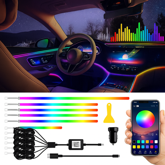 6 Pcs Ambient LED Lights for Dashboard & 4 Doors – Smart APP Control