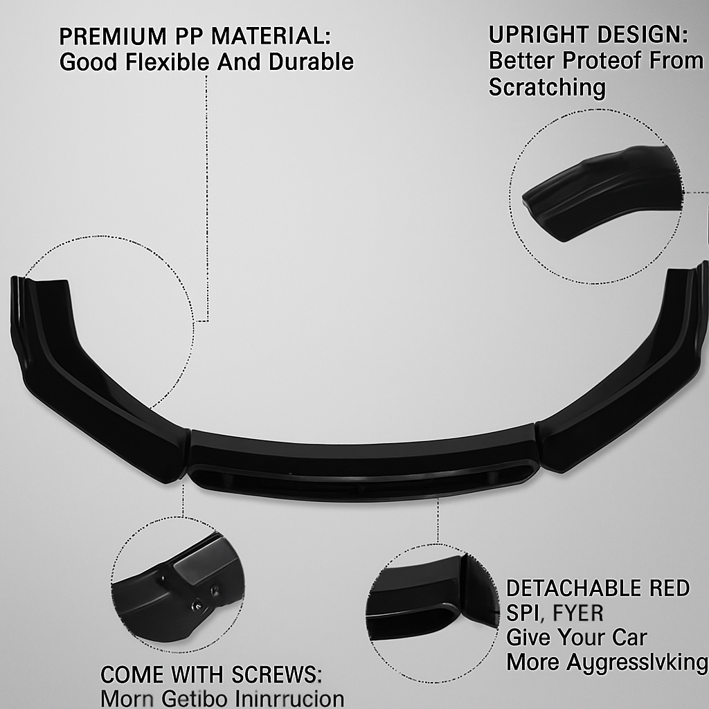 Gloss Black Front Lip Splitter-4-Piece Universal Set with Red/Black Lip | Durable ABS Plastic